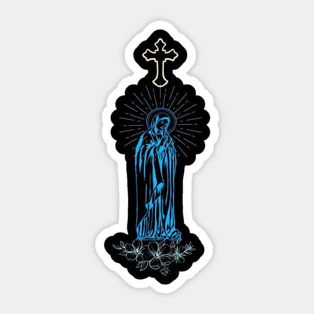 Mother of God , Virgin Mary with the Cross above Sticker by Mr.Dom store